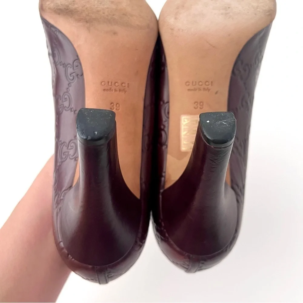 GUCCI | Brown Guccissima Leather Oversized Interlocking GG Logo Pumps Heels 39